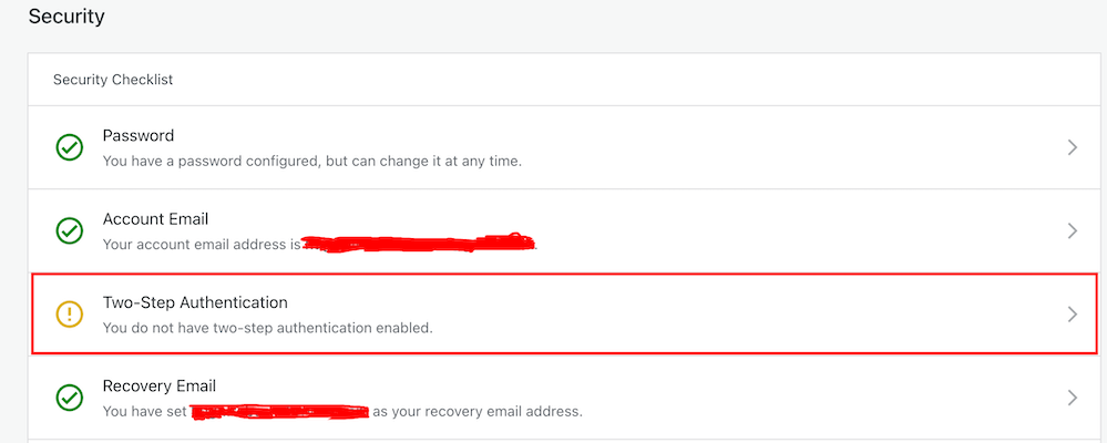 Image highlight the Two-Step Authentication tab on a WordPress blog.