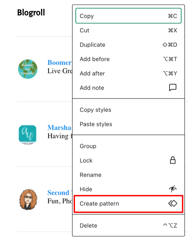 An image showing how to turn a Blogroll into a 'Reusable Block.'